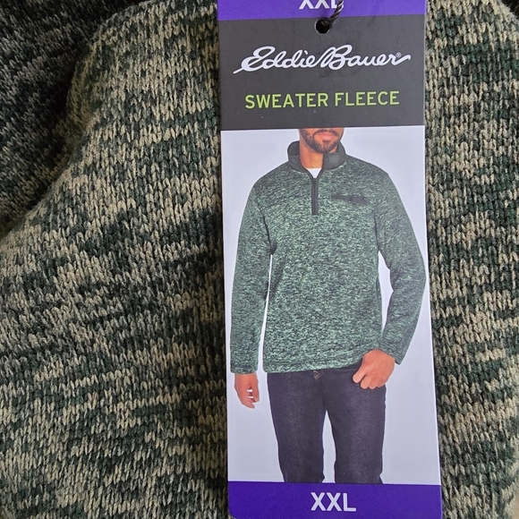 Eddie Bauer Mens Sweater Fleece Palm Heather 1/4 Zip - Picture 2 of 10